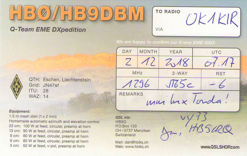 Ok1kir Gallery 1296 Mhz Images Of Qsls Hb0 Hb9dbm Jt